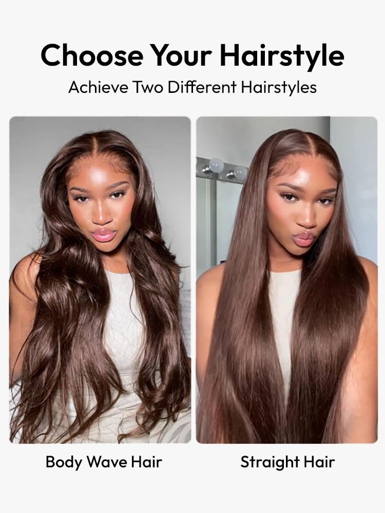 Perruque cheveux humain Body Wave 13X6 HD Lace Front Wigs 20 Pouces 200% Densité Glueless Wig Brun chocolat