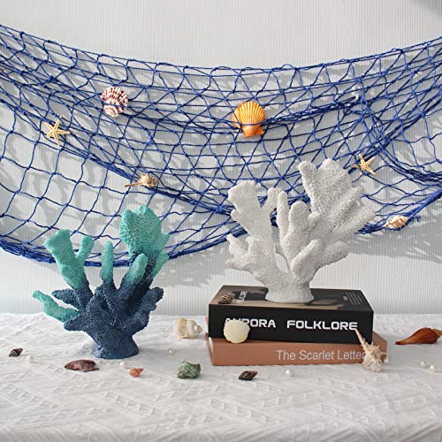 Blue Resin Coral Decorations Artificial Coral Statue Home Décor Accents Hawaiian Beach Decorations For Home Nautical Decorations Beach Themed Home Living Room Party Decor -8.2" #TOP2