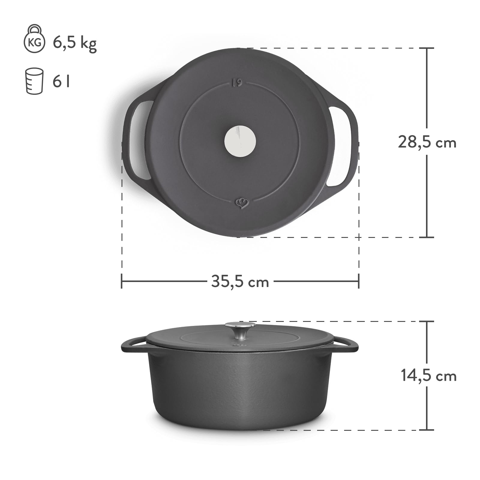 Cocotte in ghisa (Misty Cliff, tondo, 28cm, 6 L)