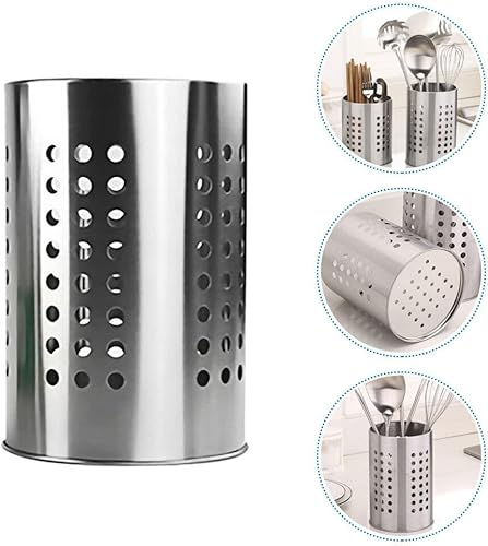 Miniatura 7 de Soporte para cubiertos de acero inoxidable con diseño autodrenante, organizador de utensilios de escritorio para palillos, cucharas y tenedores y