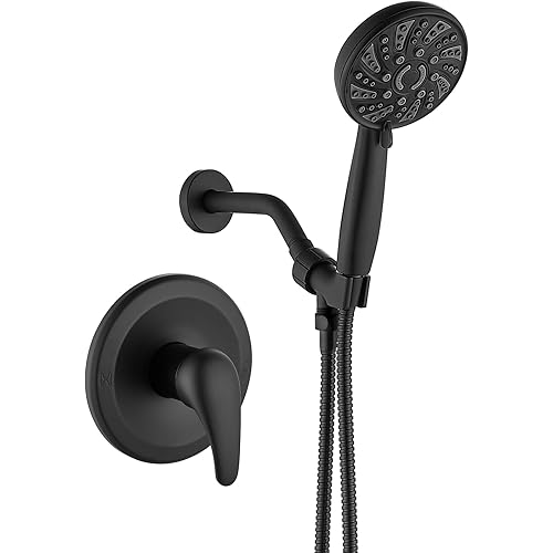 gotonovo Single-Handle Shower Faucet Set Shower Kit with Valve Shower Head and Handle Set Shower Trim Kit with 6 Modes ABS Handheld Shower Fixtures Shower Valve and Trim Kit Matte Black