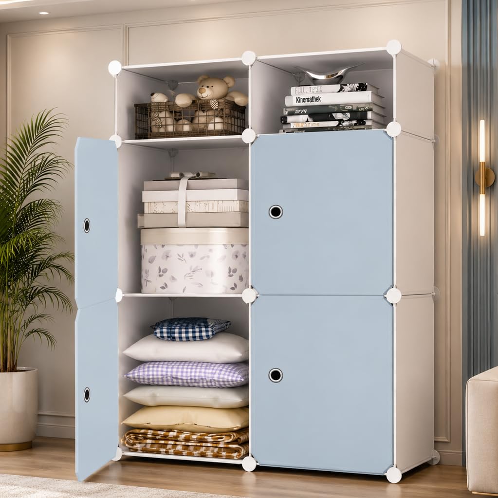 Plastic Wardrobe for Kids Clothes – 4 Door Foldable Cupboard for Bedroom, Baby Clothes Storage Almirah with Doors, Collapsible Wardrobe Kids for Home (E5_Green)-image-31