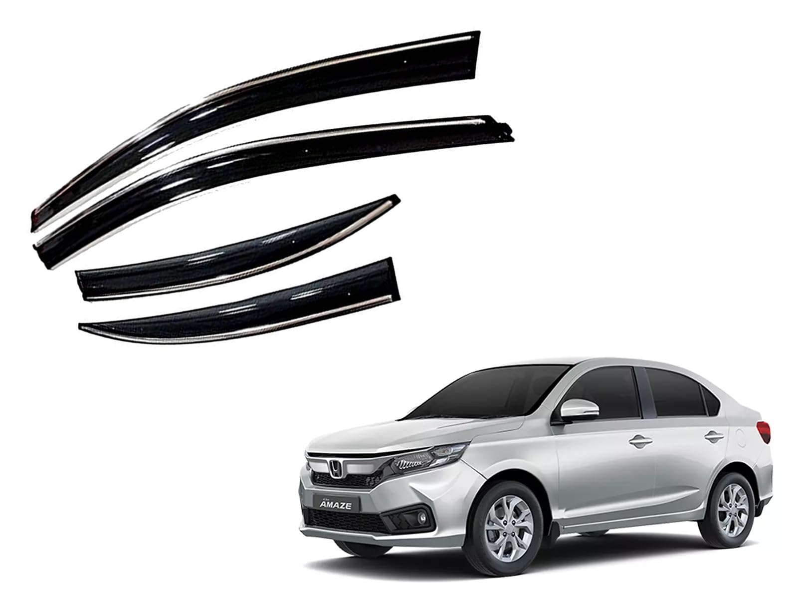 CAR SAAZ Chrome Line Door Visor for Amaze Type 3 (2018-2023) (Set of 4Pcs) | Rain Guard | Wind Deflector-image-6