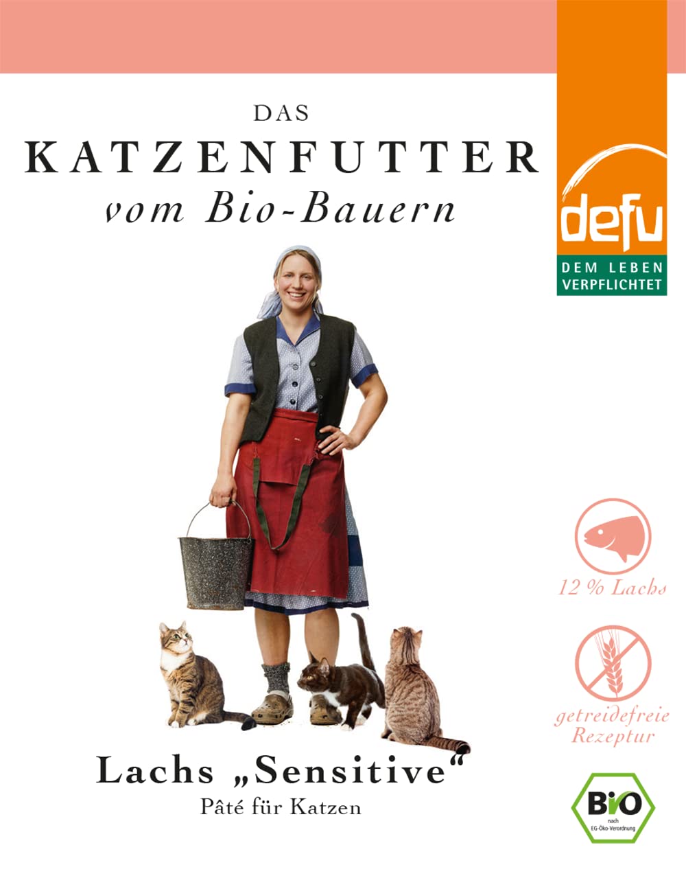 defu Katzenfutter | 12 x 410 g | Pate Bio Lachs Sensitiv | Alleinfuttermittel Premium Bio Nassfutter für Katzen