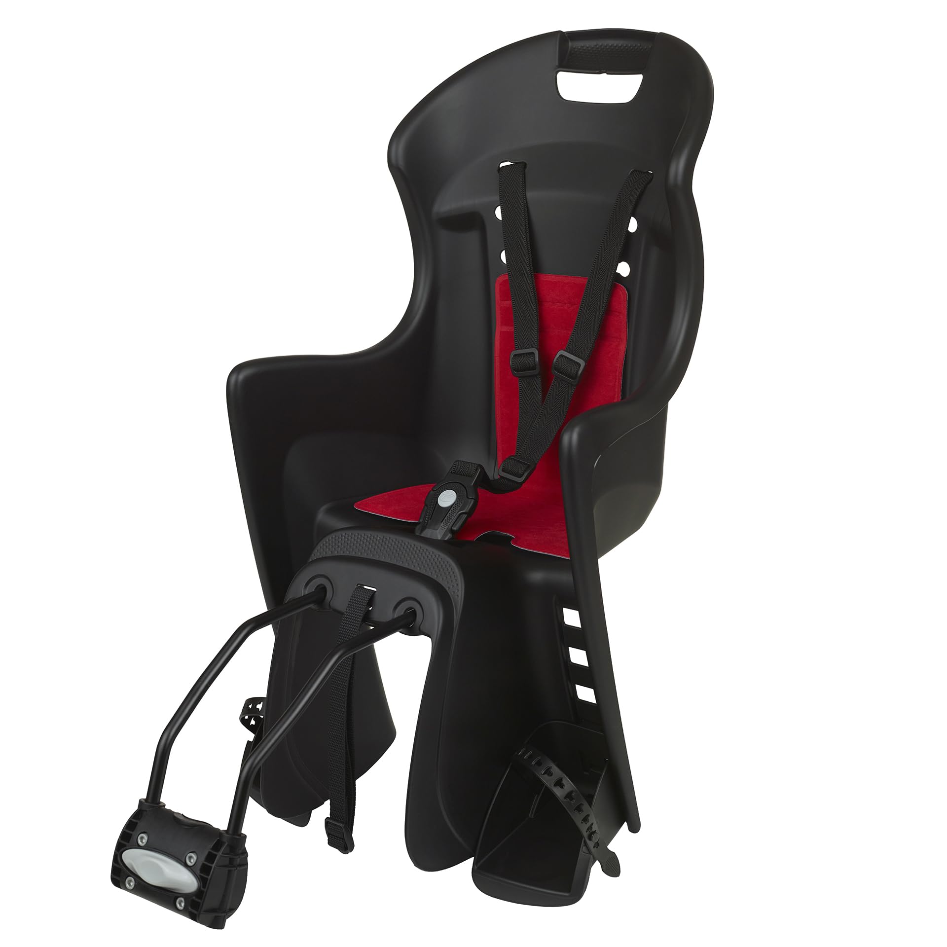 DIEFFE 8630400091 - Silla Trasera Bikey Cool FM para Bicicleta con Ruedas de 26'' a 29'' Apta para niños con un Peso de 9 a 22 Kg con Anclaje en el Cuadro en Color Negro/Rojo