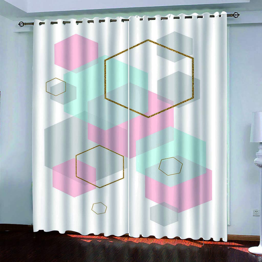 Maynuo Girls Pink Curtains For Bedroom 3D Geometric Hexagon Eyelet Top Curtain For 62X78inch Kids Window Treatments For Home Decoration Thermal