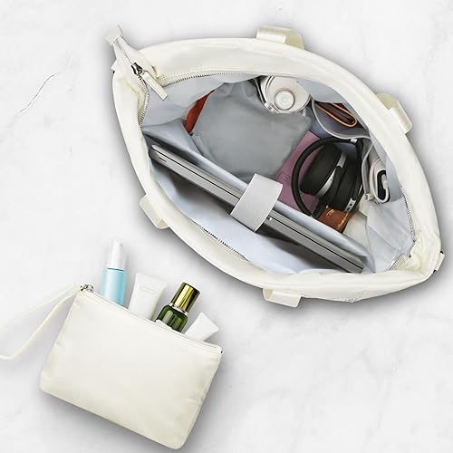 Miniatura 4 de Bolsa de mano con mujer, bolsa de mano acolchada con compartimento para laptop, bolsa de mano para mujer con cremallera, bolsa grande de hombro para