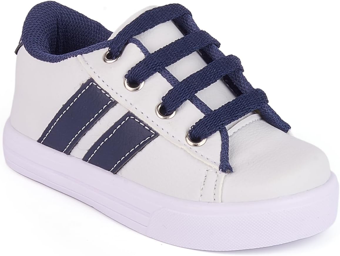 Tênis Infantil Casual Antiderrapante Couro Sintético Cadarço Marrom e Branco