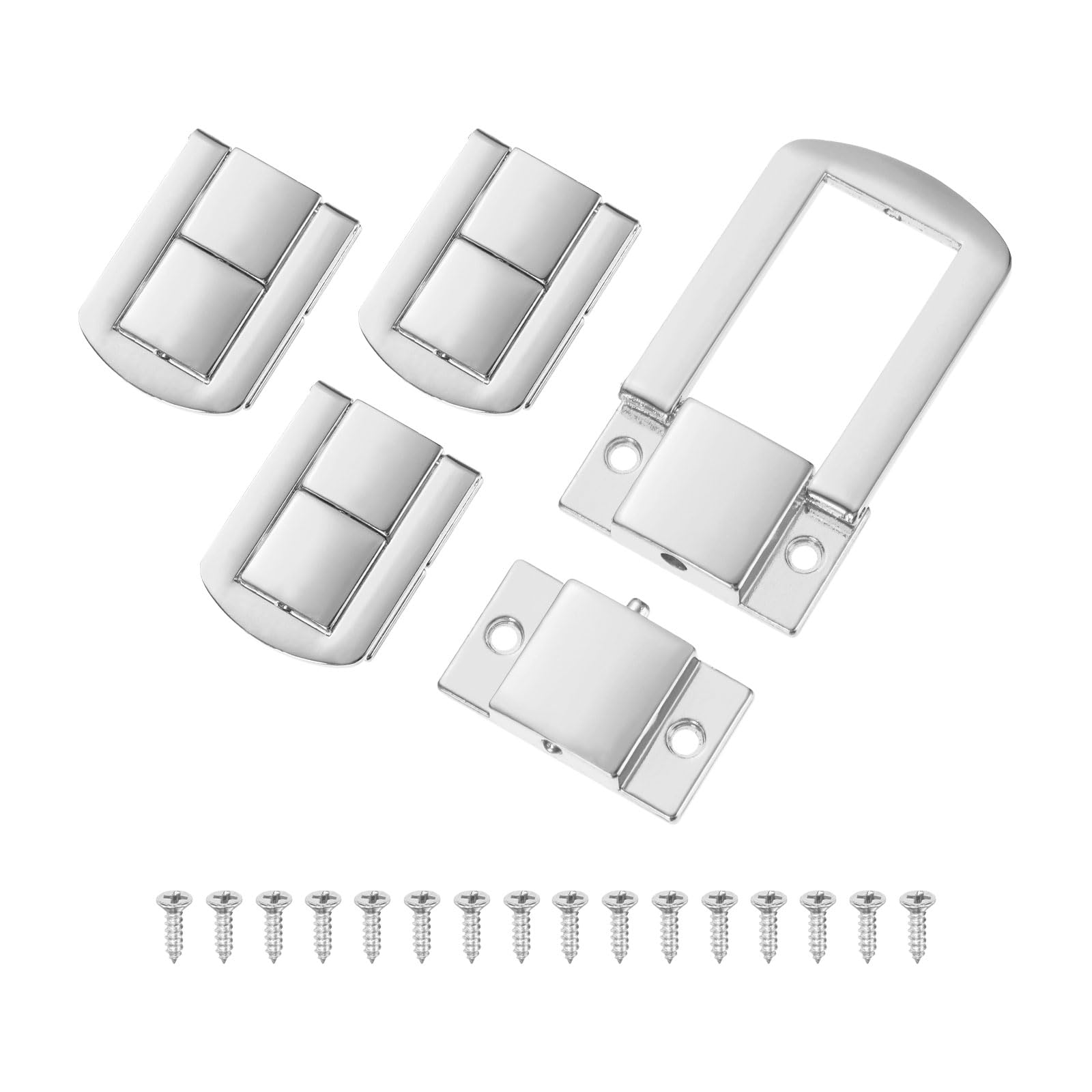 M METERXITY 4 Pack Toggle Catch Lock, 1.7 x 1.26 in Metal Hasp Latches Decorative Clasp with Screws for Jewelry Case/Wooden Boxes/Suitcase, Retro Style Clasp [Chrome Silver]