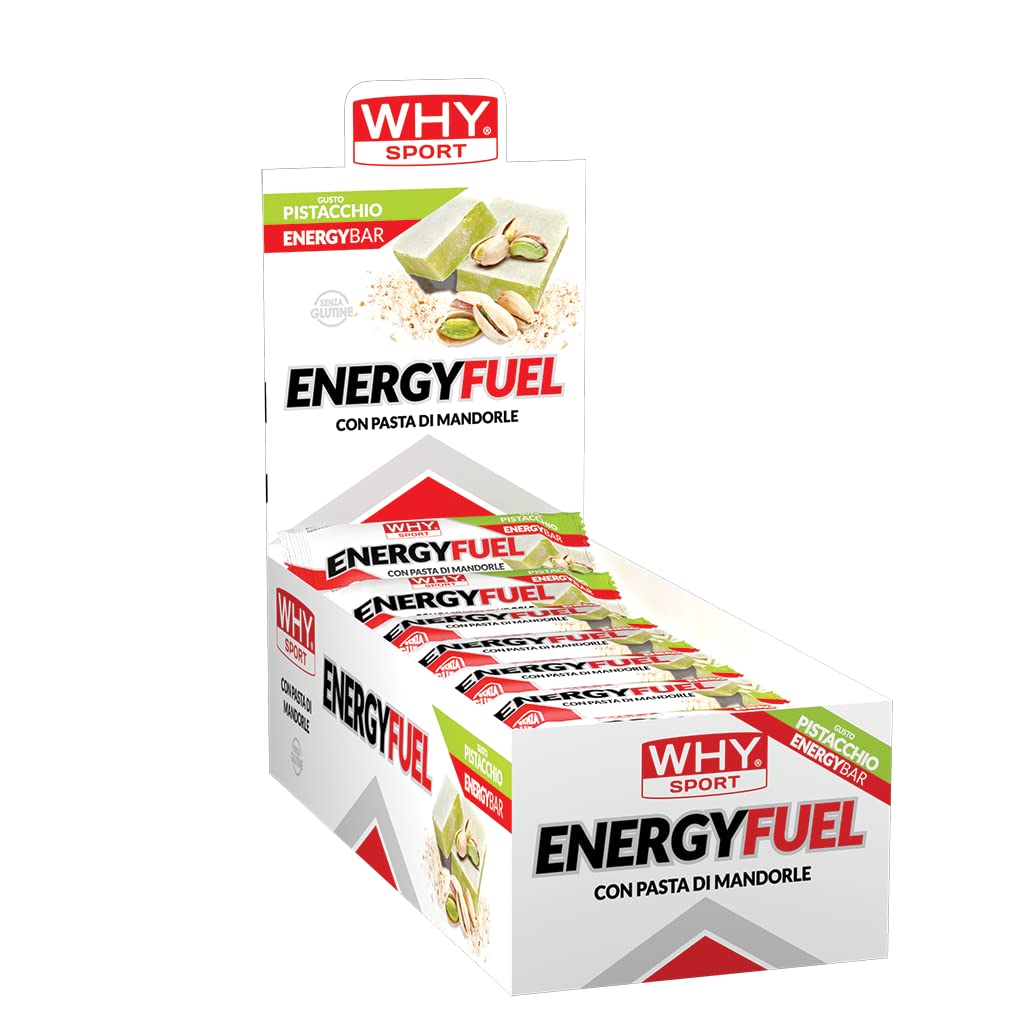 WHY SPORT ENERGY FUEL - Barrette Energetiche con Pasta di Mandorle – Energy Bar Gusto Pistacchio - Box da 28 Barrette - 30 gr