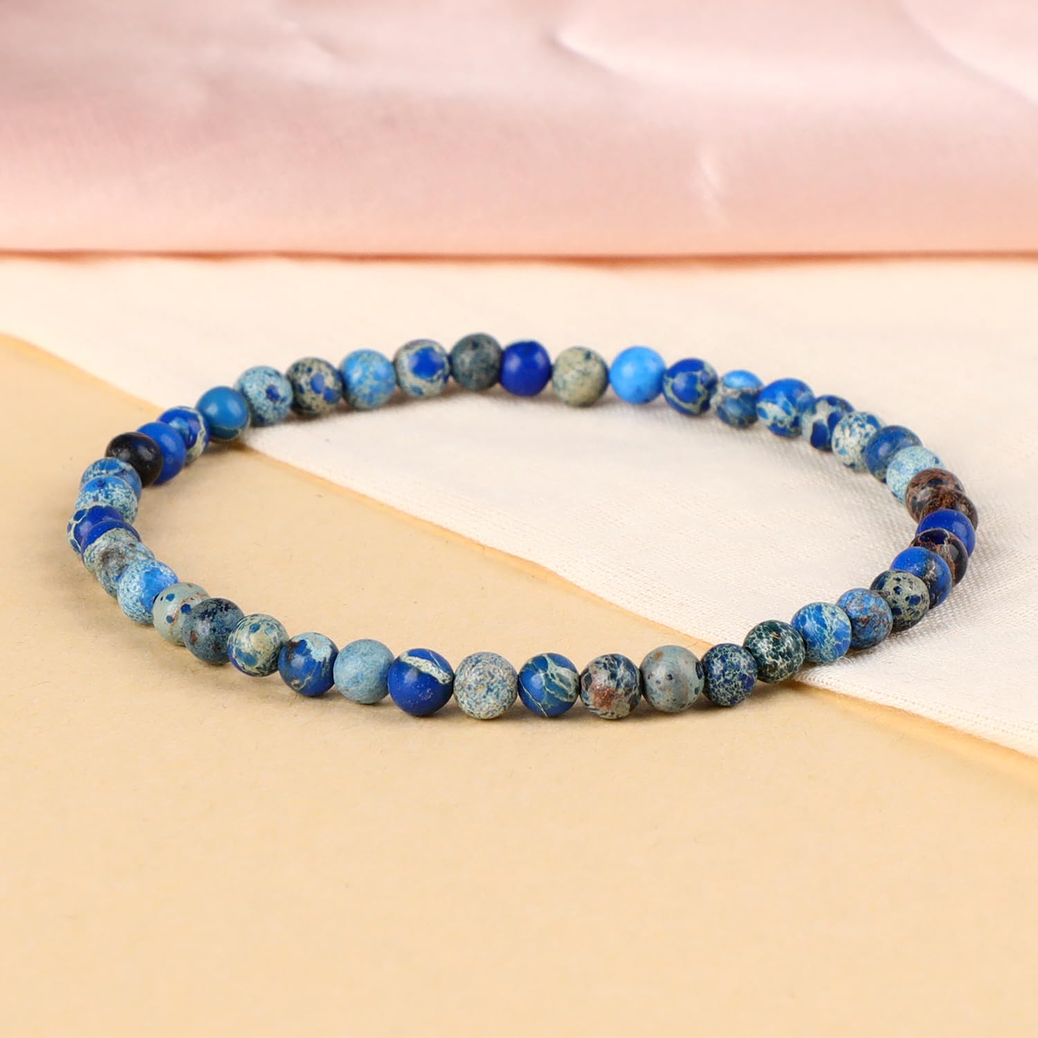 LPBeads Handmade Natural Gemstone Stretch Elastic 4mm Blue Imperial Jasper Bracelet Healing Crystal Round Stone Beads Jewelry Gifts for Women Men