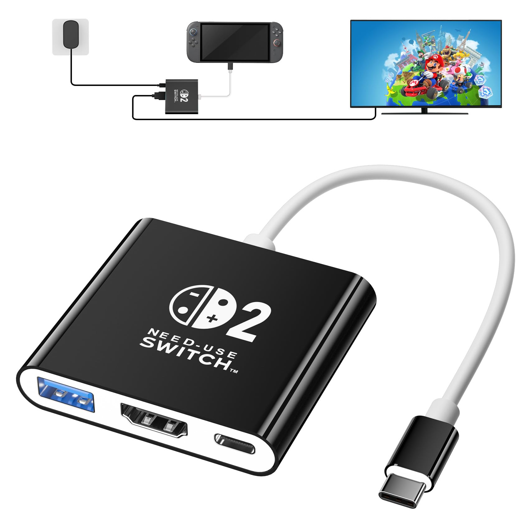 Switch 2ドック「21.2.0」対応純正直接にTV出力, Switch 2 テレビ接続出力, HDMI 2.0 4K@60Hz/PD 100W/USB3.0搭載 3in1 多機能スイッチ 2ドック 軽量 小型 持ち運び便利 高性能チップ 遅延なし【Switch/Switch有機ELモデル対応ドック】ブラック