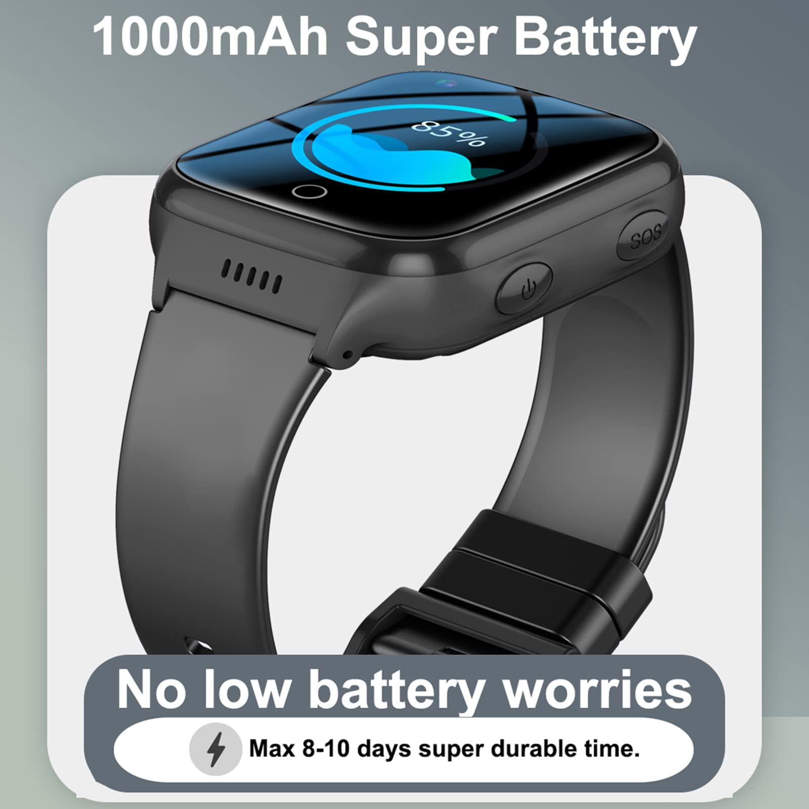Smartwatch Per Rilevamento Caduta Anziani, Dispositivi Di Allarme Caduta Per Anziani, Con Chiamata Di Emergenza SOS Videochiamata HD Orologio GPS Per Demenza Alzheimer,Black