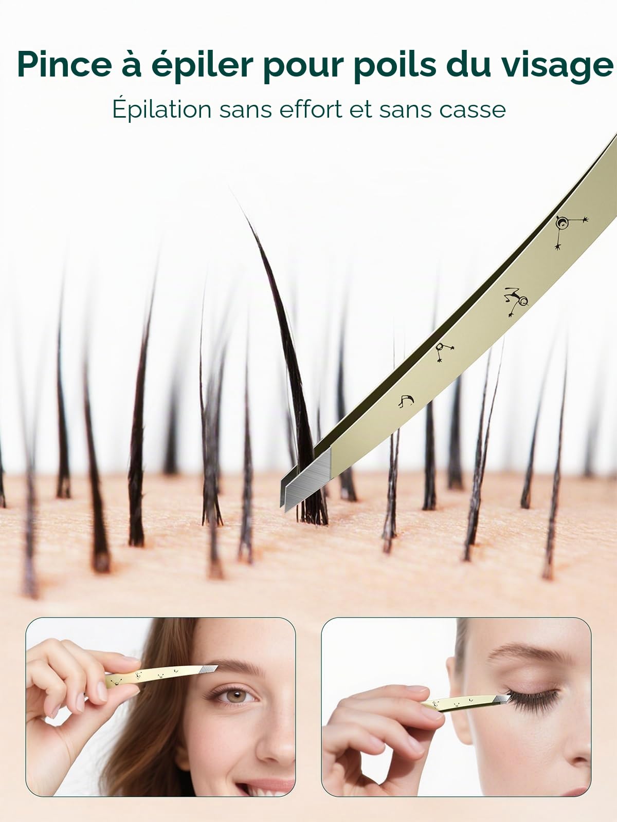 MR.GREEN Pince à épiler pour sourcils et poils du visage, pince à épiler professionnelle en acier inoxydable pour femmes et hommes, pince à épiler inclinée mignonne pour une épilation facile
