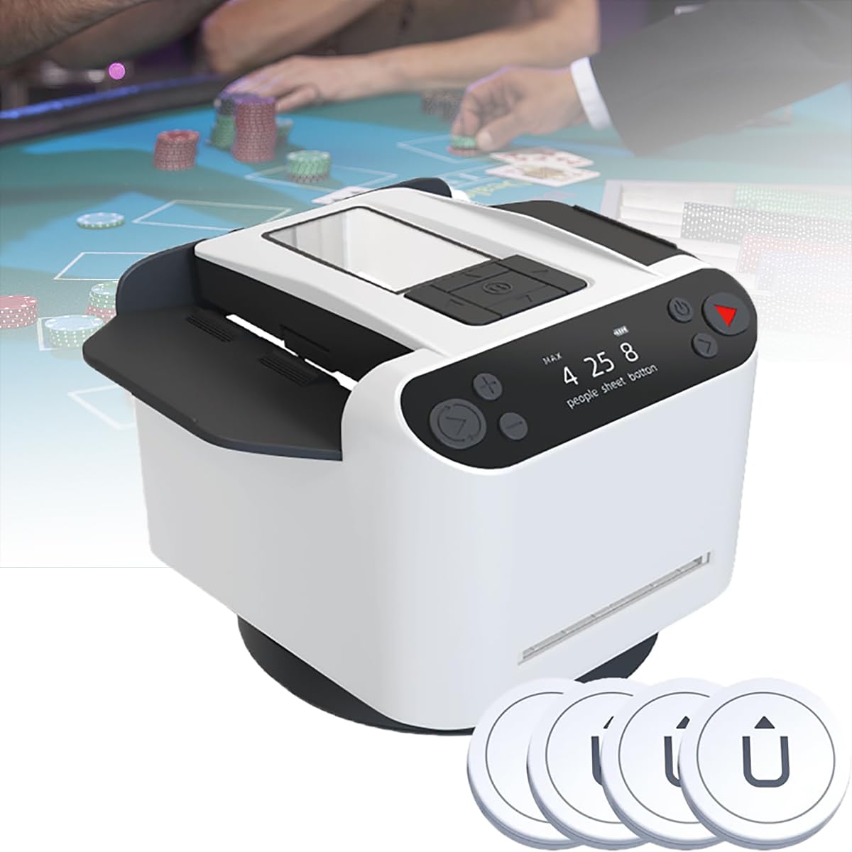 Distributeur de cartes automatique pour 1 à 8 joueurs, rotation à 360° avec 4 télécommandes sans fil, sans mélange, idéal pour les jeux UNO et Blackjack