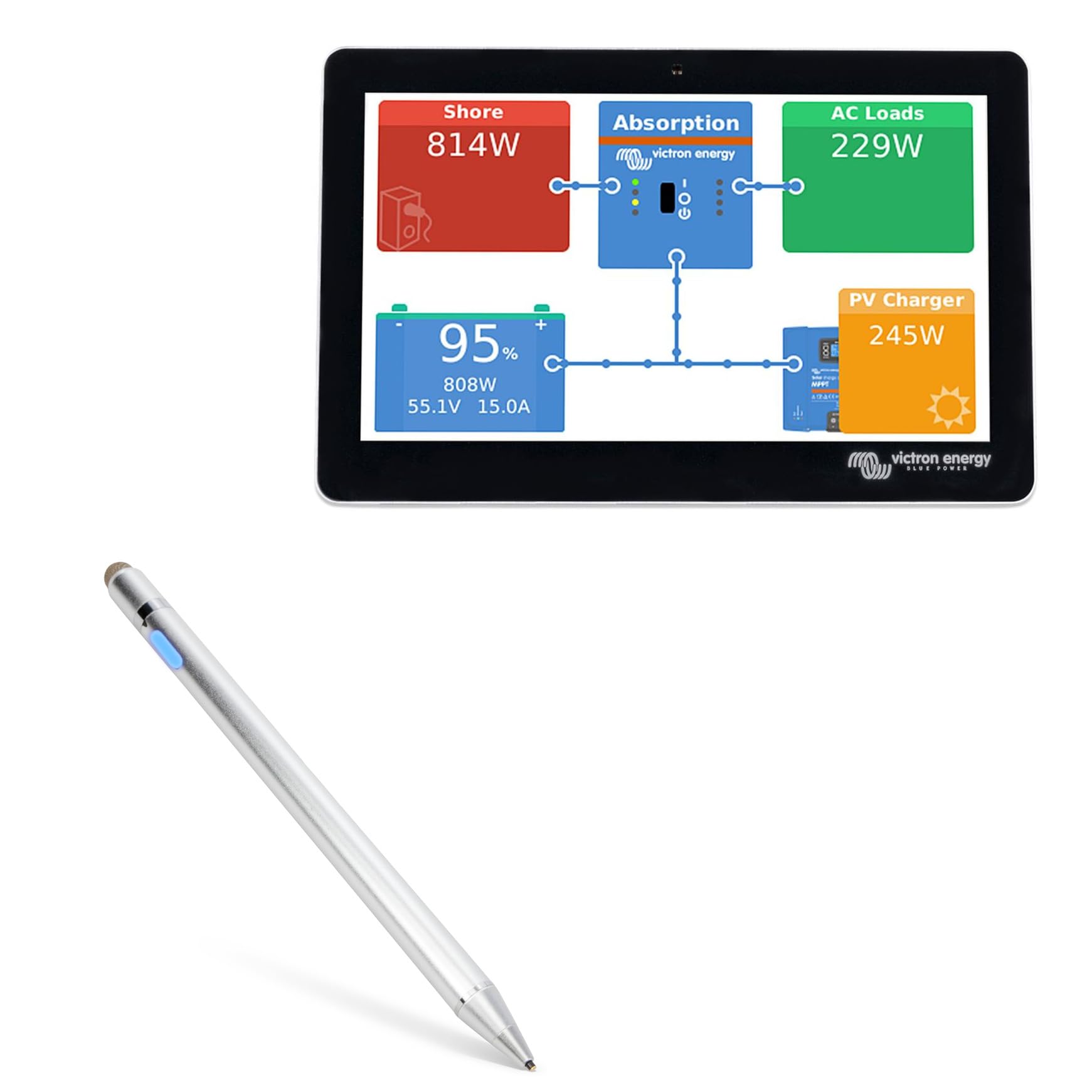 BoxWave Stylus Pen Compatible with Victron Energy GX Touch 70 - AccuPoint Active Stylus, Electronic Stylus with Ultra Fine Tip - Metallic Silver