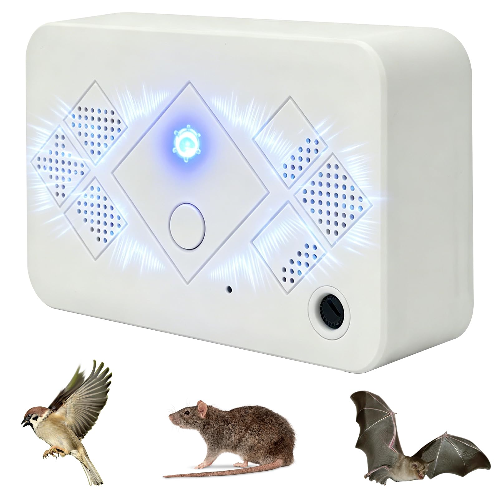 7JI Répulsif à Ultrasons Contre Les Souris, Moineaux, Corbeaux, Mouettes | Fréquence Réglable, pour Balcons, Toits, Jardins et Entrepôts, Zone D'action de 50 à 100 M²