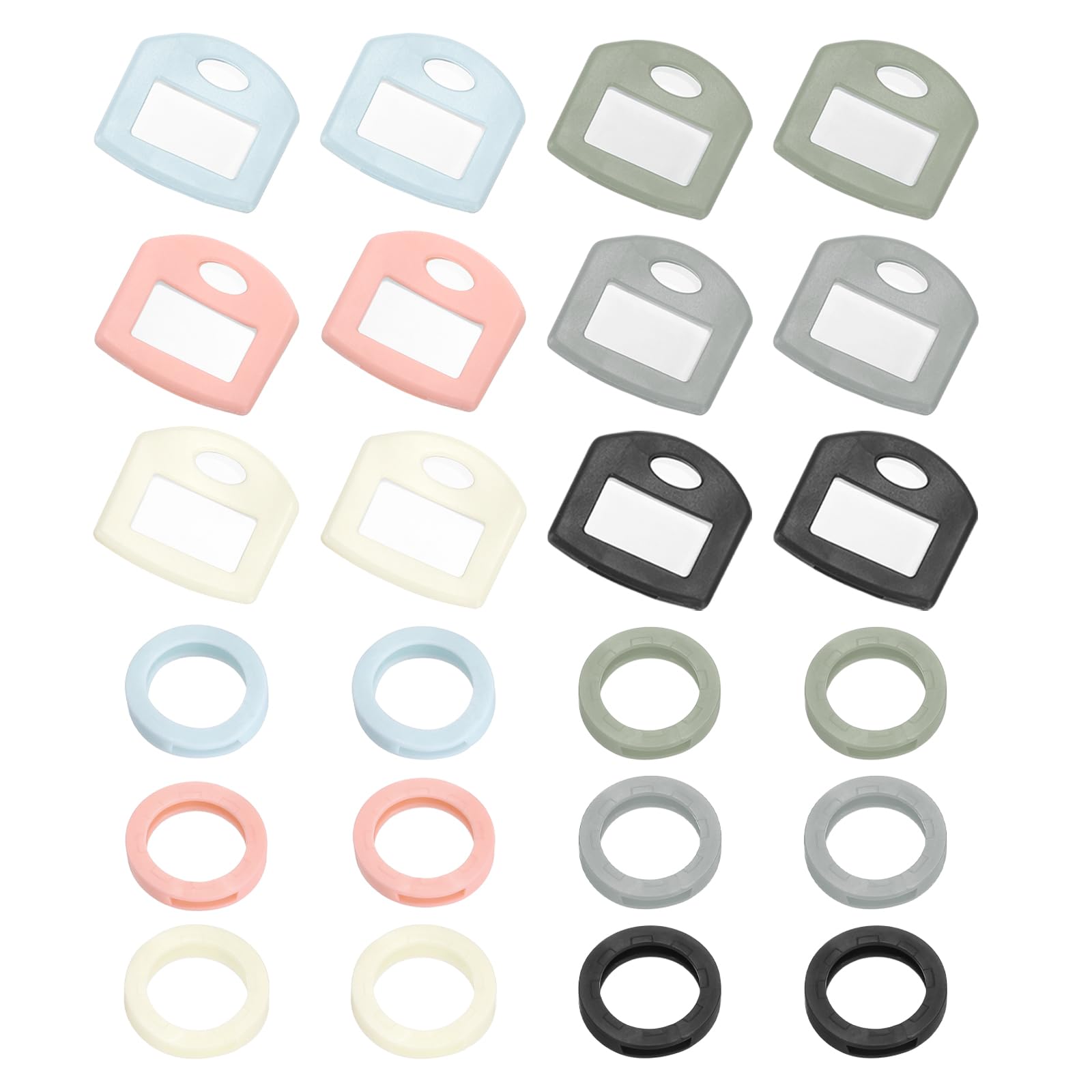 PATIKIL 24 Pcs Key Cap Covers, Silicone Rubber Square 2-Style Colored Key Ring Identifiers Color Coded Label Tag Caps Markers Sleeve Protector for House Office, 6 Morandi Colors
