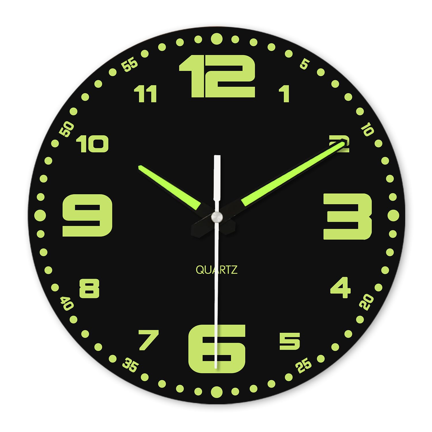 XFM Glow in The Dark Clock 12 Inch Modern Silent Non Ticking Luminous Wall Clocks Battery Operated Black Wooden Wall Clock for Living Room Kitchen