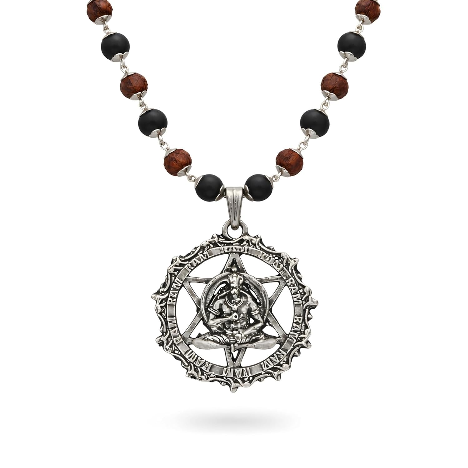 vedic swag Karungali Wood & Rudraksha Mala Natural Ebony Beads Silver-Capped Spiritual Necklace for Meditation Prayer & Positive Energy-picture-31