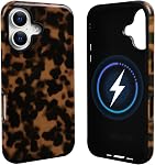 NITITOP Compatible with iPhone 13/14 Case Magnetic Compatible with MagSafe Cute Leopard Amber Aesthetic Tortoise Design for Women Men Girls Soft TPU Shockproof Protective Cover - Brown