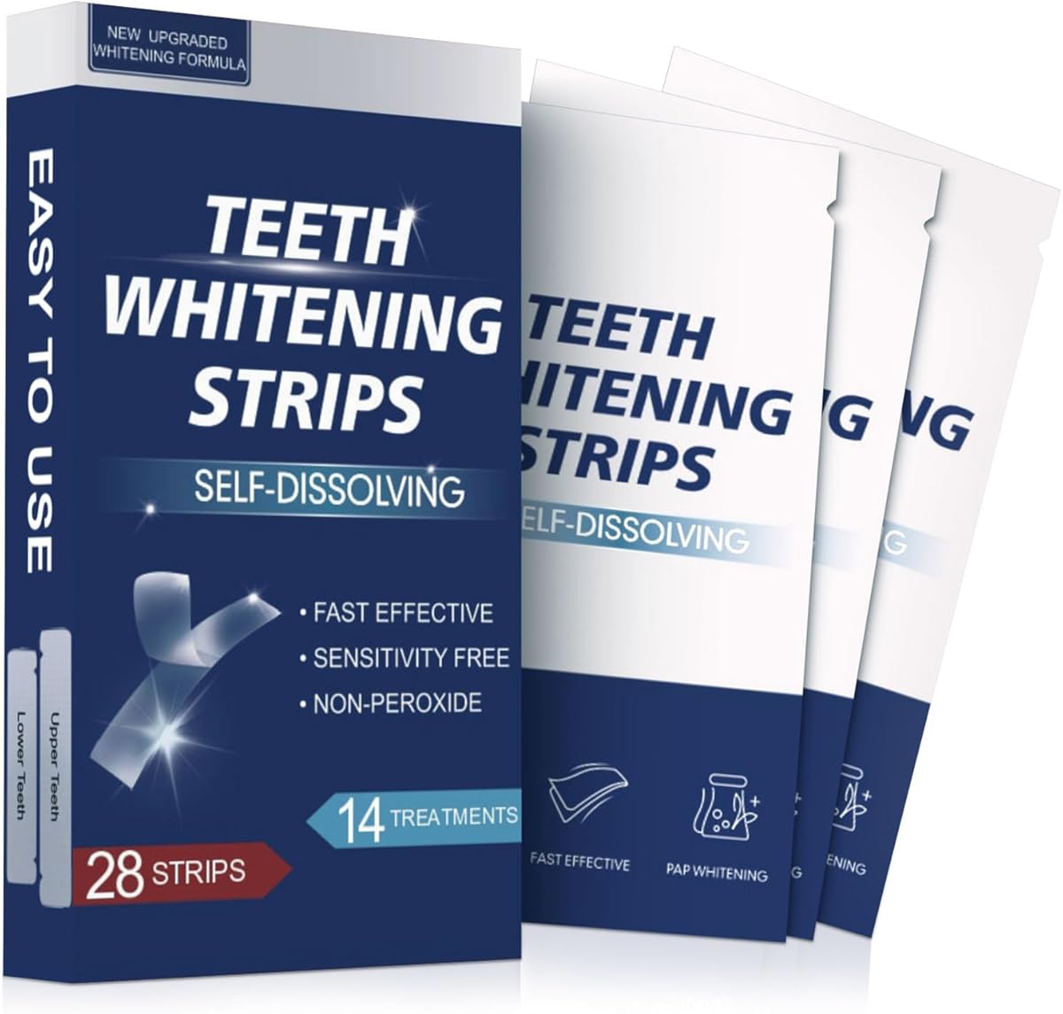 Teeth Whitening Strips, 28 Strips (14-Day Treatment) – Whitening Strip for Non-Sensitive Teeth, Peroxide-Free & Safe for Tooth Enamel, Fast Visible Results, Removes Stains