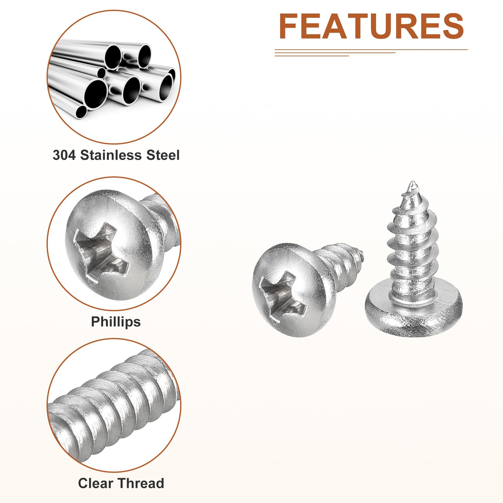 DTGN #8x3/8" Phillips Pan Head Self-tapping Screw - 100Pack - Bright Finish 304 Stainless Steel Sheet Metal Screws Wood Screws - Image 4