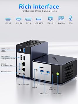 GMKtec K16 Mini PC Gaming Desktop Computer AMD Ryzen 7 7735HS (8C/16T 4.75Ghz) 32GB LPDDR5 6400MT/s RAM + 512GB Hard Drive SSD, Dual NIC LAN 2.5GbE, Oculink, USB4, HDMI, USB-C
