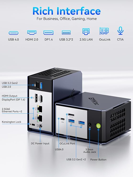 GMKtec K16 Mini PC Gaming Desktop Computer AMD Ryzen 7 7735HS (8C/16T 4.75Ghz) 32GB LPDDR5 6400MT/s RAM + 512GB Hard Drive SSD, Dual NIC LAN 2.5GbE, Oculink, USB4, HDMI, USB-C