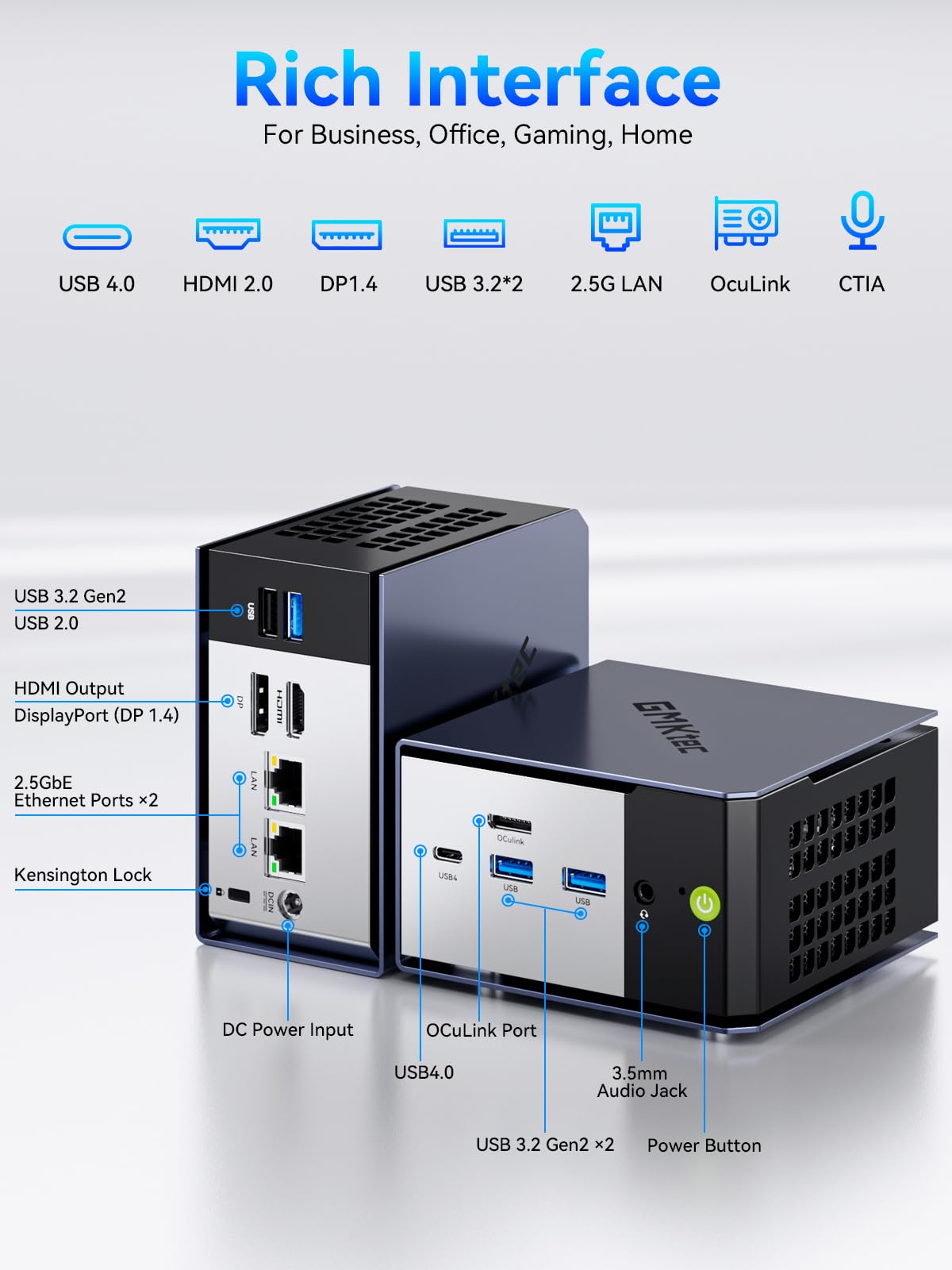 GMKtec Mini PC Gaming M7 – Ryzen 7 PRO 6850H (8K/16T, do 4,7 GHz, bezpieczniejszy niż 6800H), Dual 2,5 G LAN, Quad-wyświetlacz, 32 GB DDR5 + 512 GB SSD, Oculink, USB4, HDMI 2.1 – do gier, biura i
