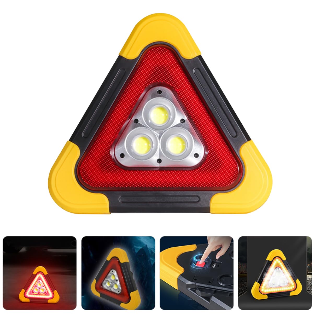 Luz de Advertencia Triangular LED para Vehículo Base Abs | Señal Portátil, Diseño Estable de Tres Patas, Uso en Carretera y Asistencia en Espera