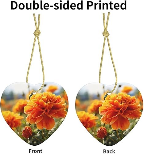 Miniatura 3 de Adornos de cerámica para árbol de Navidad, flores de caléndula, flores de otoño, adornos de cerámica de corazón, decoraciones divertidas de Navidad,