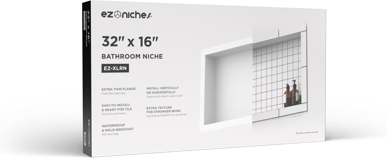USA - Ready for Tile Niche Preformed Bathroom Recess It Shower Shampoo Shelf (16" X 32")