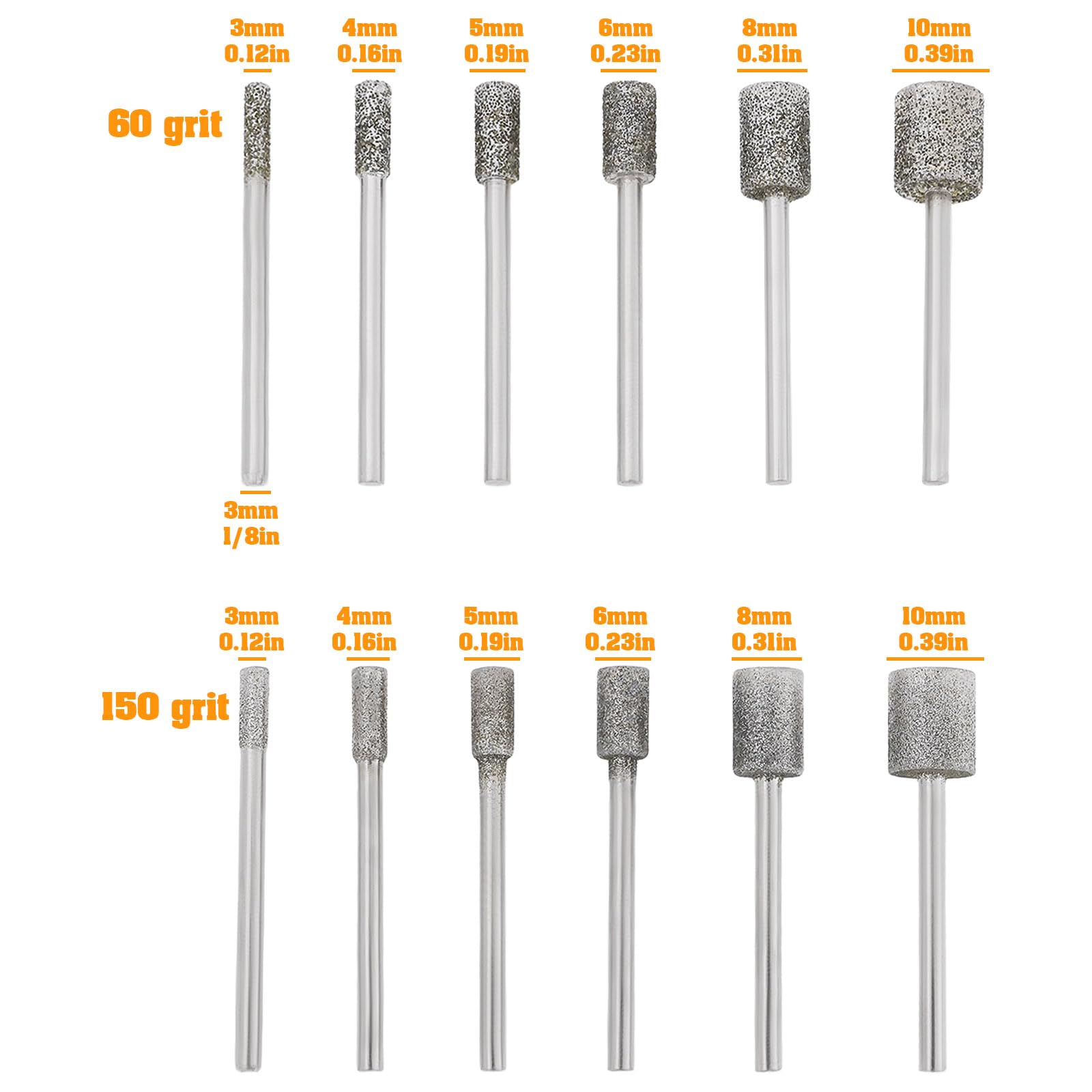 24 Punte Diamantate Da 1/8 Di Pollice Compatibile con Dre-Mel Per Incisione Lucidatura E Rettifica (10 Mm 8 Mm 6 Mm 5 Mm 4 Mm 3 Mm)