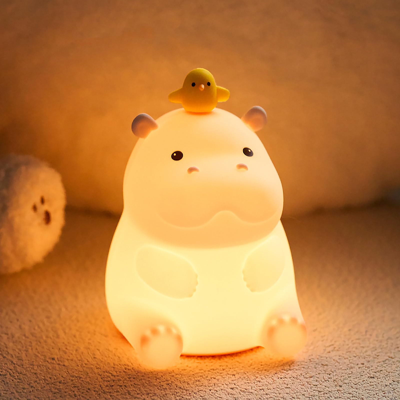 AVEKI Night Light for Kids, Cute Hippo Silicone LED Lamp, Dimmable Nursery Nightlights for Baby, Rechargeable Bedside Touch Lamp for Bedrooms, Birthday Gifts for Girls Boys (Hippo)