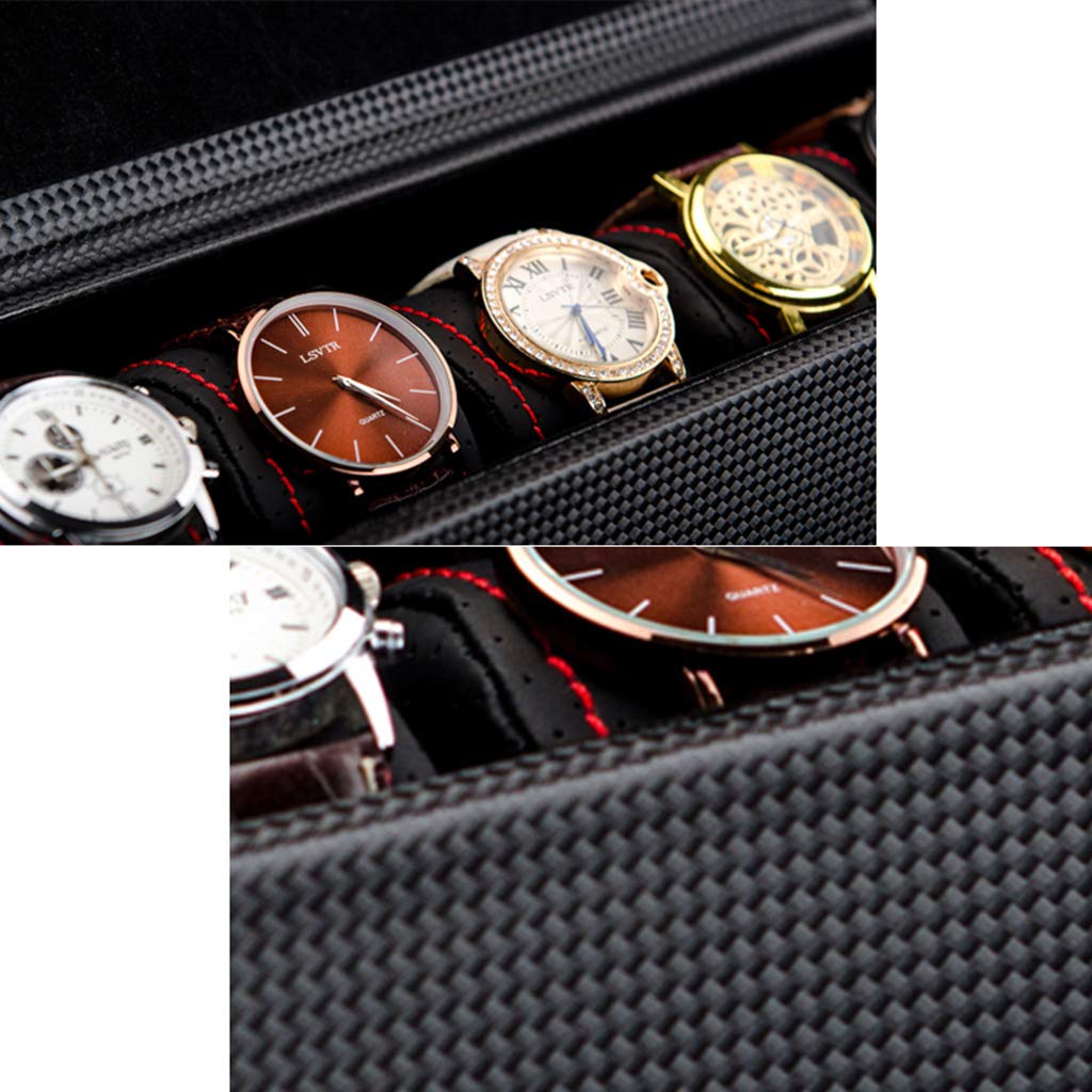 MUSUMI Caja de reloj de Fibra de carbono para Hombres y Mujeres, 5 ranuras, joyería, pulsera, caja de almacenamiento de exhibición con 5 almohadas de almacenamiento de extracción