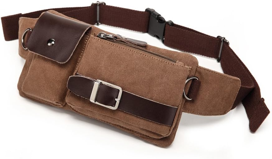 YB-01 Vintage Men's Waist Bag Sports Waist Pack Bum Bag Security Money Waist Day Pack Pouch Hip Belt Bag Bumbag Coffee