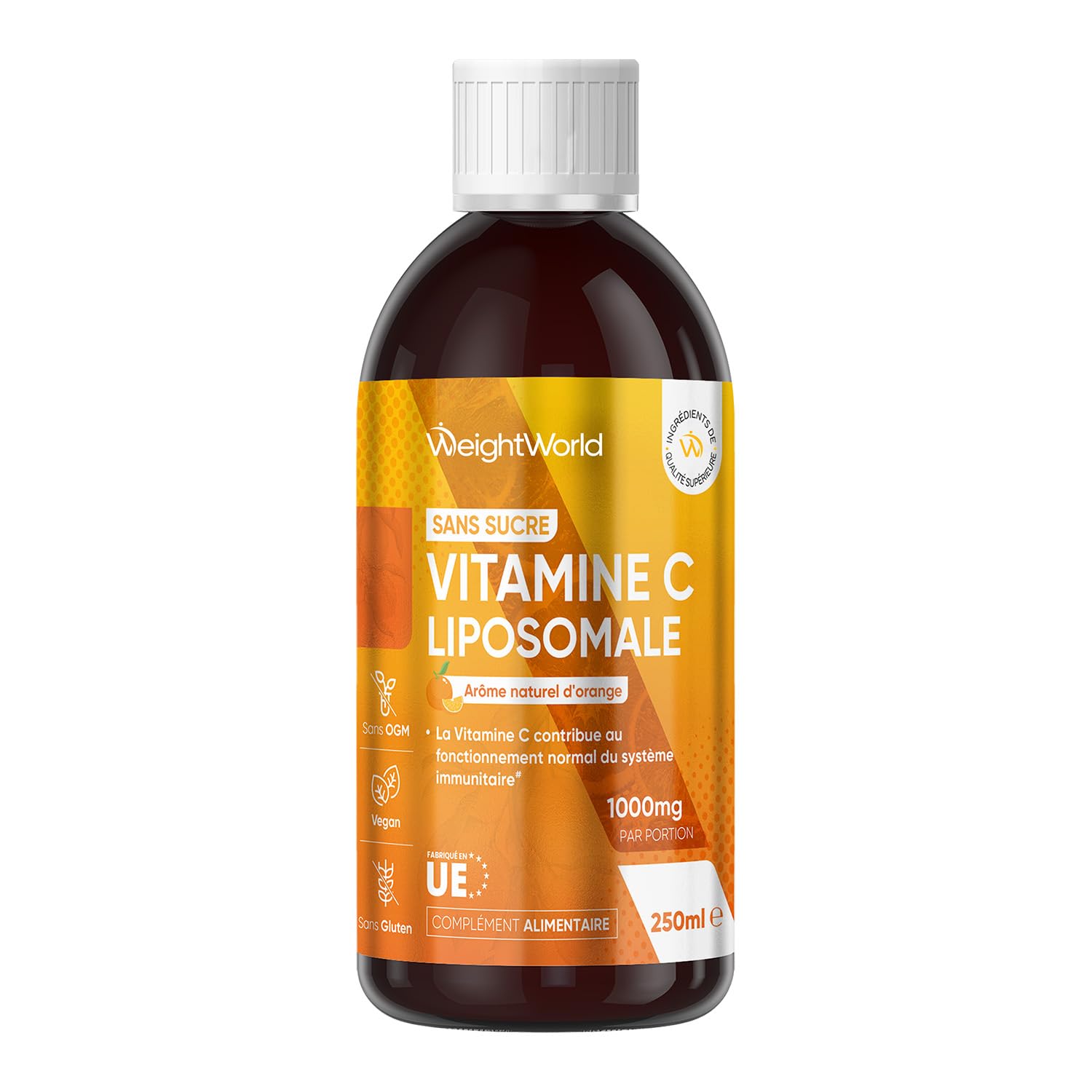 Vitamine C Liposomale 1000mg Liquide Vegan 250ml sans Sucre - Vitamine C Liquide Liposomale en Format Sirop Arôme Nautrel d'Orange - Vit C sans OGM avec Bouchon Doseur