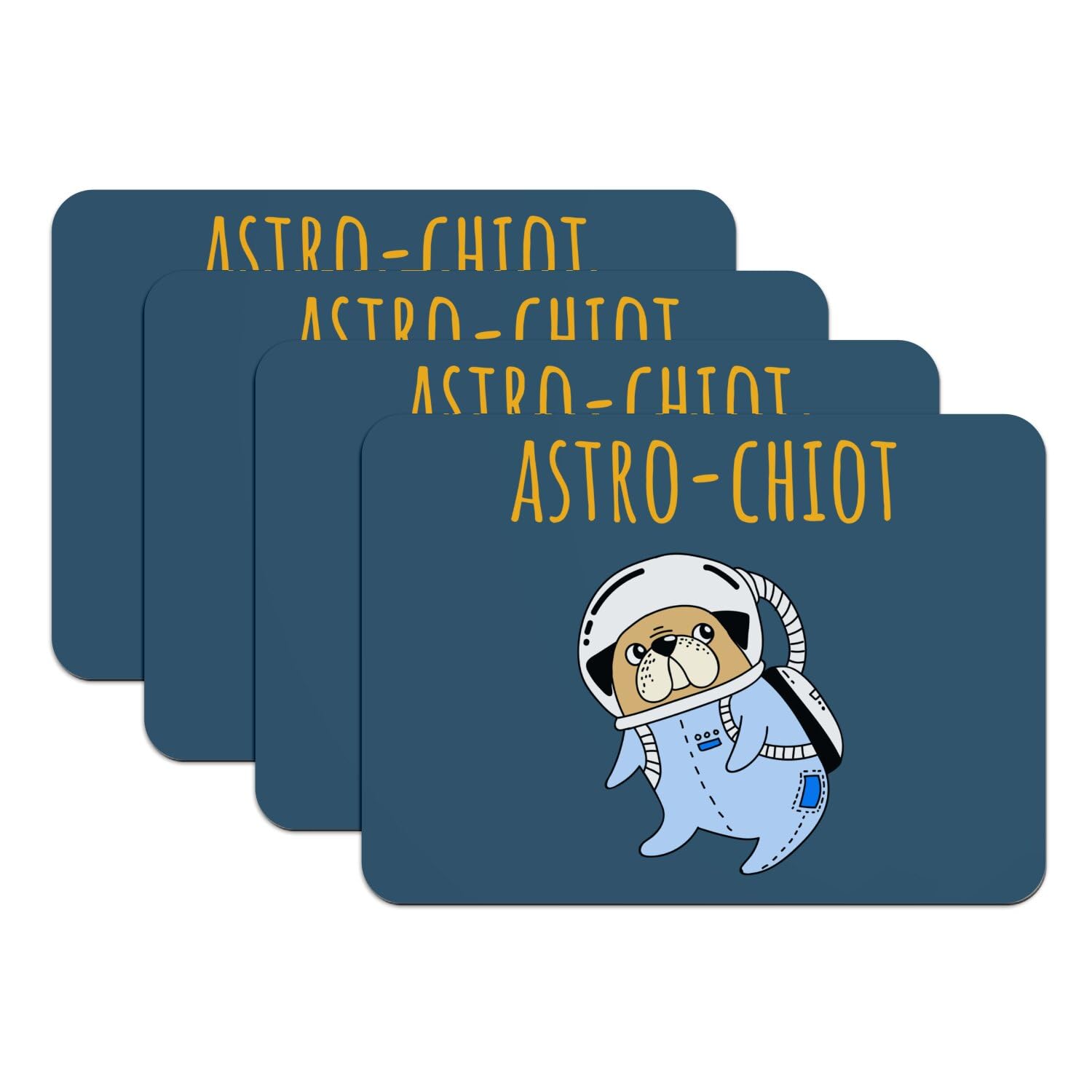 Set de table chien astronaute en caoutchouc grand format 39,5x28,5 cm x4