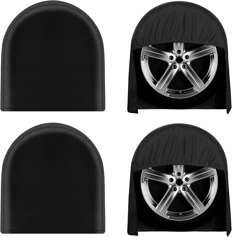 OutdoorLines Waterproof Tire Covers Set of 4 | UV Proof Trailer Wheel Cover for RV Jeep Trailer Camper Van Truck, Universal Tire Covering Fits Diameters 24"-26", Black