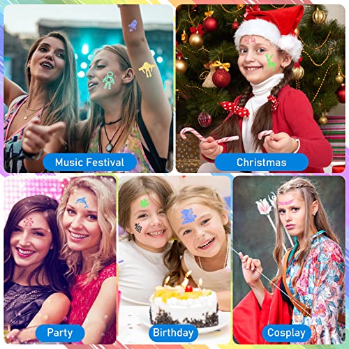 Temporary Glitter Tattoos Kit Stunning Fake Tattoo Kit With 26 Large Glitter Colors, 6 Fluorescent Colors, 134 Stencils And 2 Glue, Perfect Birthday Party Christmas Festival Gifts For Girls Teenage Woman #TOP6