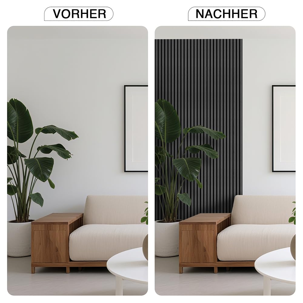 Faltbar Akustikpaneele Holz 240x60cm-3 Stück(4,32m²) Wandpaneele mit Holzfurnier & Filz|Holzpaneele Wand Acoustic Panel|Wandverkleidung innen für Home-Studio,Wohnzimmer & Büro Schwarz#22
