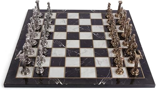 Miniatura 2 de Juego de ajedrez de metal mitológico mediano para adultos, piezas hechas a mano y tablero de ajedrez de madera con diseño de mármol, tamaño King