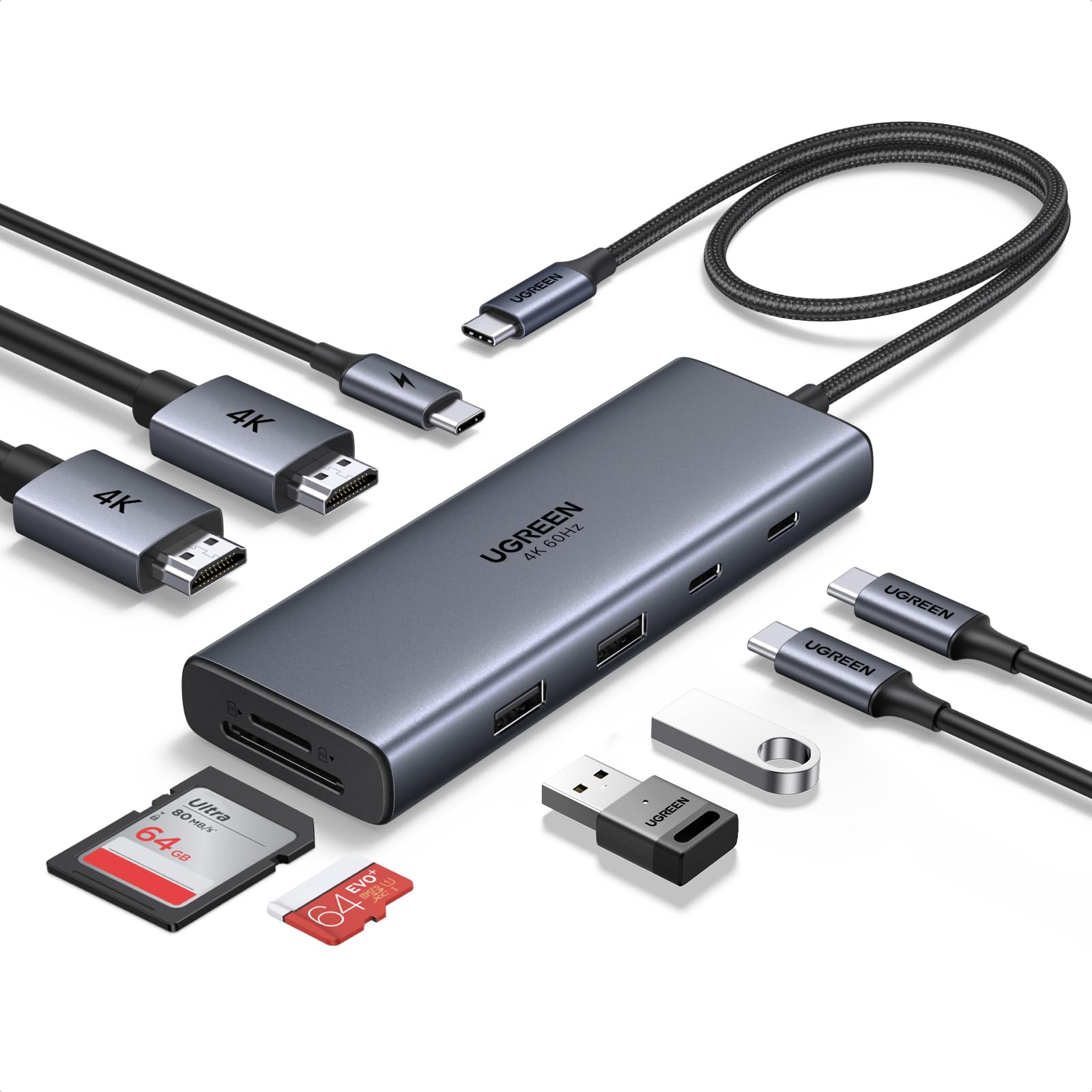 USB C Docking Station Dual Monitor, 9-in-1 Aluminum Dock with 2xHDMI | Dual 4K@60Hz, 5Gbp…