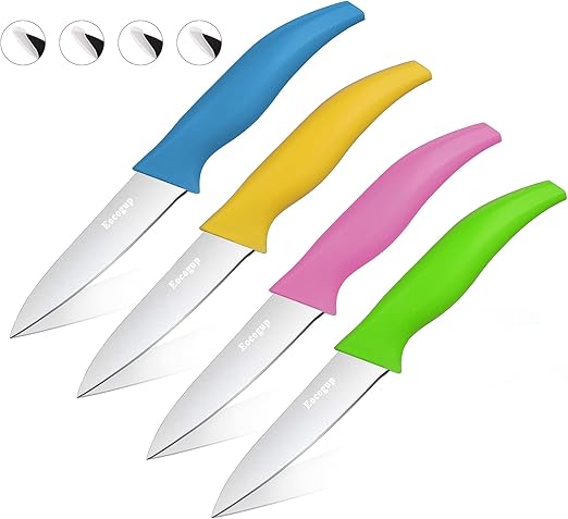 Paring Knife,3.7 inch Fruit and Vegetable Paring Knives,Stainless Steel Super Sharp Small Kitchen Knives Sets,Assorted Colors Handle(Set of 4)