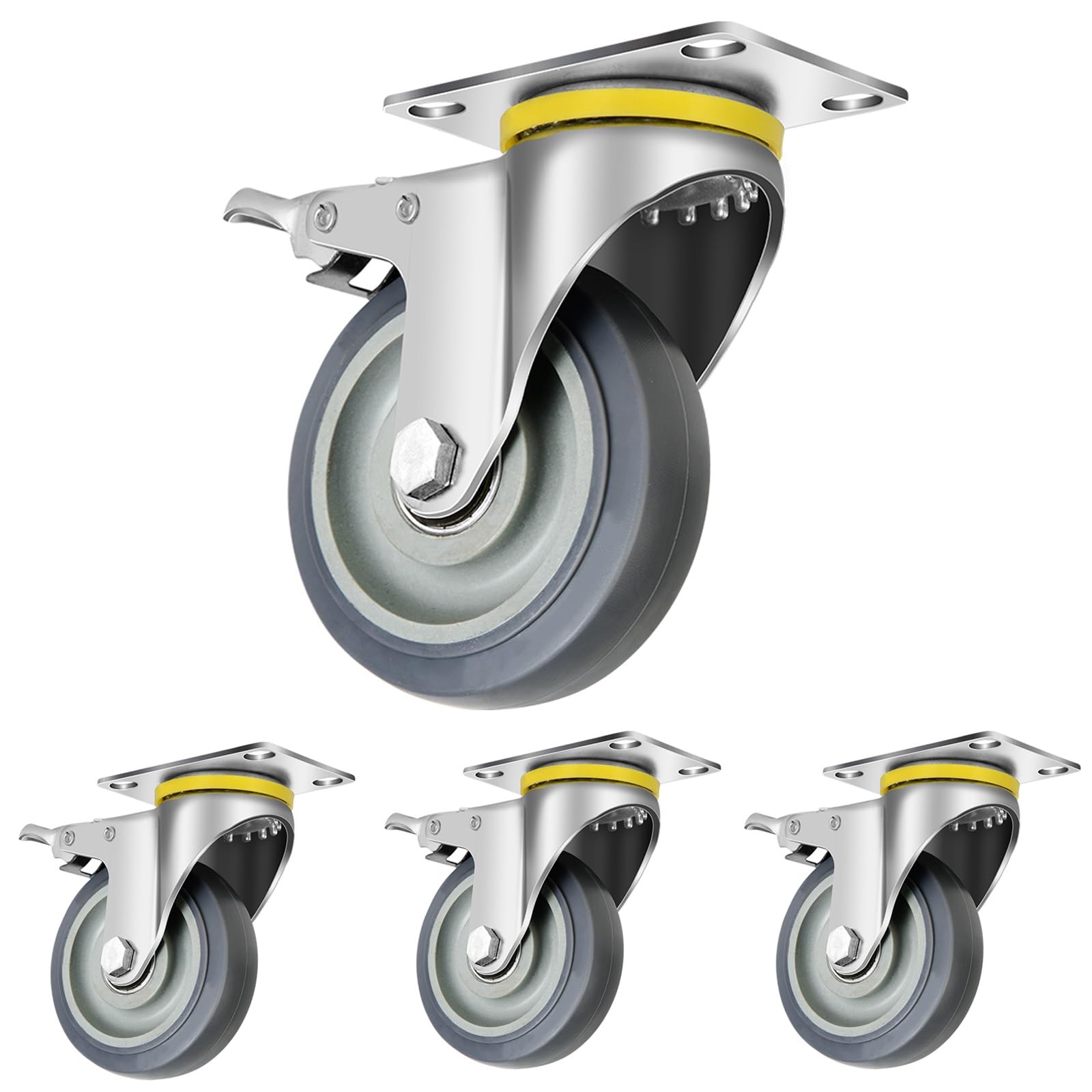 Rotelle Piatte, Ruote Industriali, Pivottanti per Mobili In Gomma Piccola, Ruote Pivontanti per Mobili con Freno, Ruote per Mobili Pivotanti In Set Da 4, per Carrello, Mobile (Color : 4 caster (with