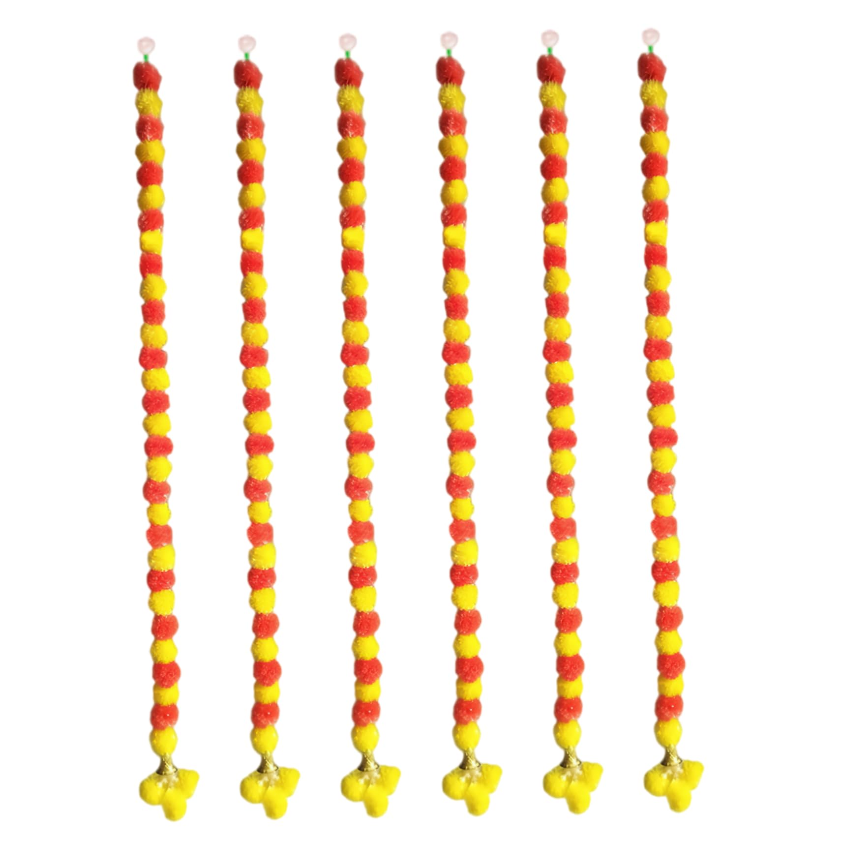 Sjfbebsy Marigold Garland, 6Pcs 5ft Red Yellow Marigold Flowers with Golden Bells for Diwali Halloween, Diwali Decorations for Home