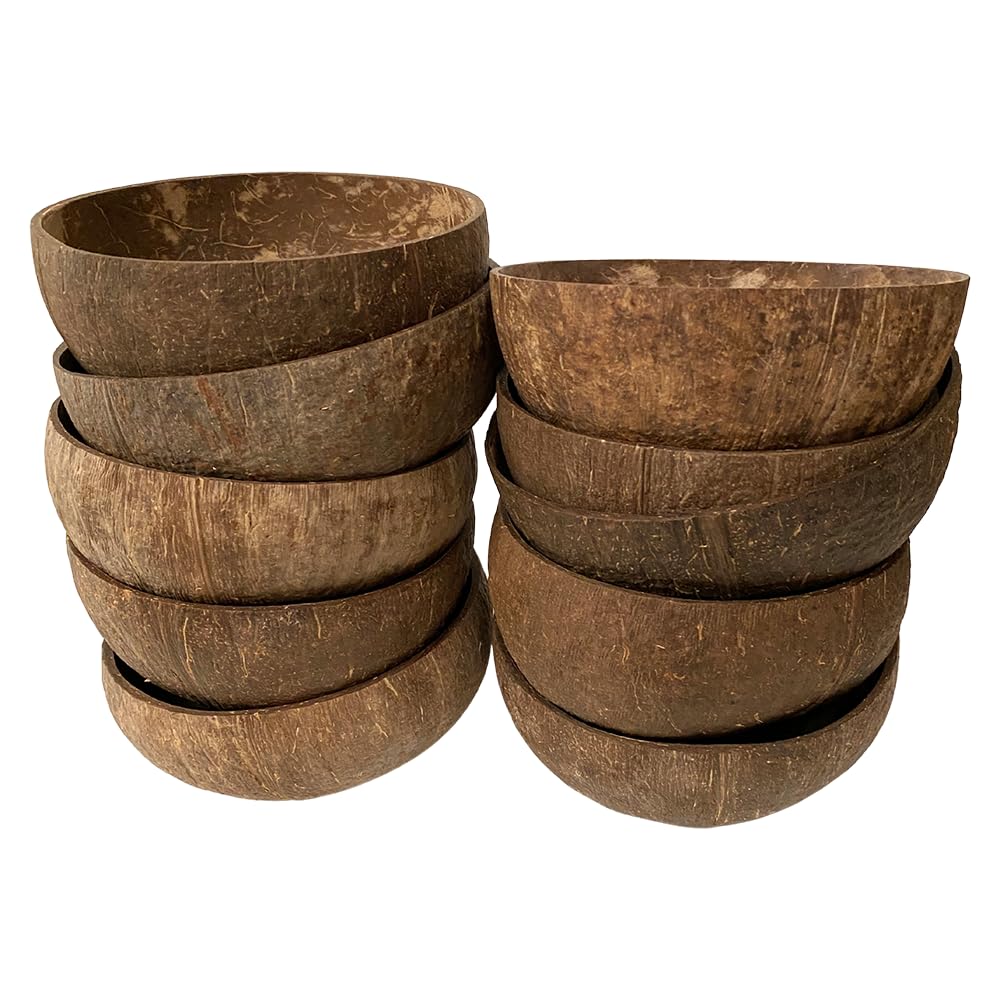 VIE Coconut Bowl, Natural Textured Finish, Small, 8-10cm Diameter, Set of 10