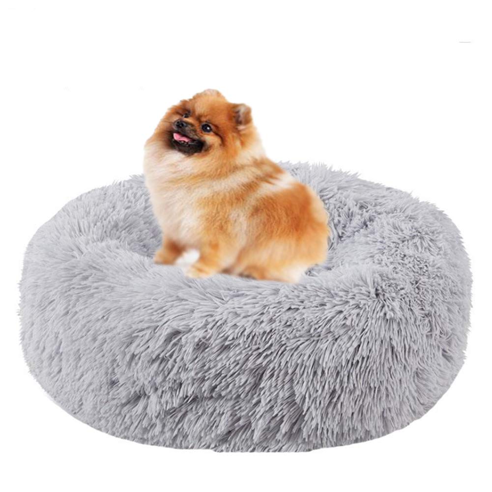 CQLXZ Luxury Soft Pet Bed, Long Plush Round Non-Slip Kennel, Washable Donut Orthopedic Pet Dog Bed, for Cats And Small Dogs,Gray,60cm