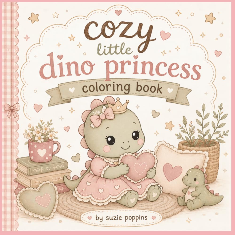 Cozy Little Dino Princess Coloring Book: 30 Easy and Adorable Dinosaur Princess Coloring Pages for Toddlers Ages 2–5